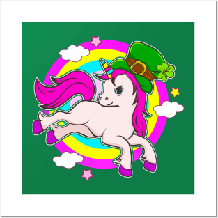 St Patricks Day Unicorn Leprechaun Posters and Art